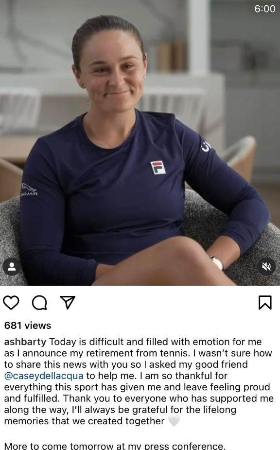 开云体育官网-张奔斗:25岁的女网世界第一巴蒂退役了,这很巴蒂